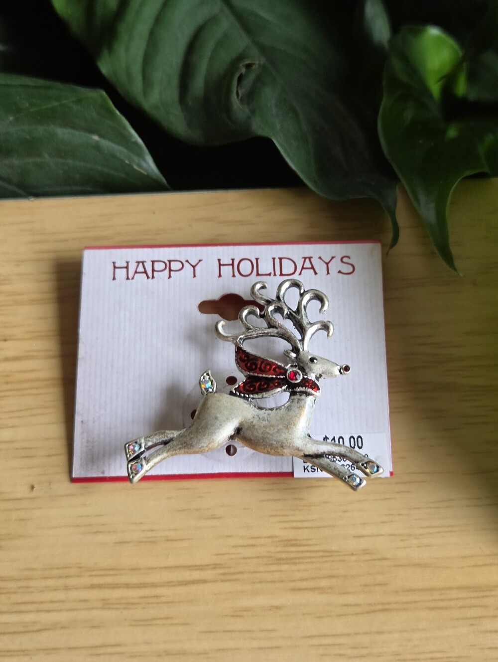 Rhinestone Silver Tone Reindeer Brooch